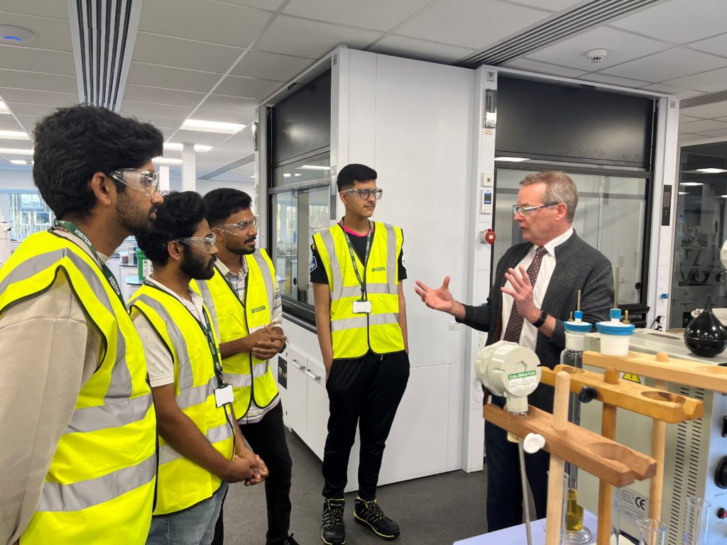 University of Leeds students on a tour of the laboratory lead by Chief Chemist, Stephen Sumner